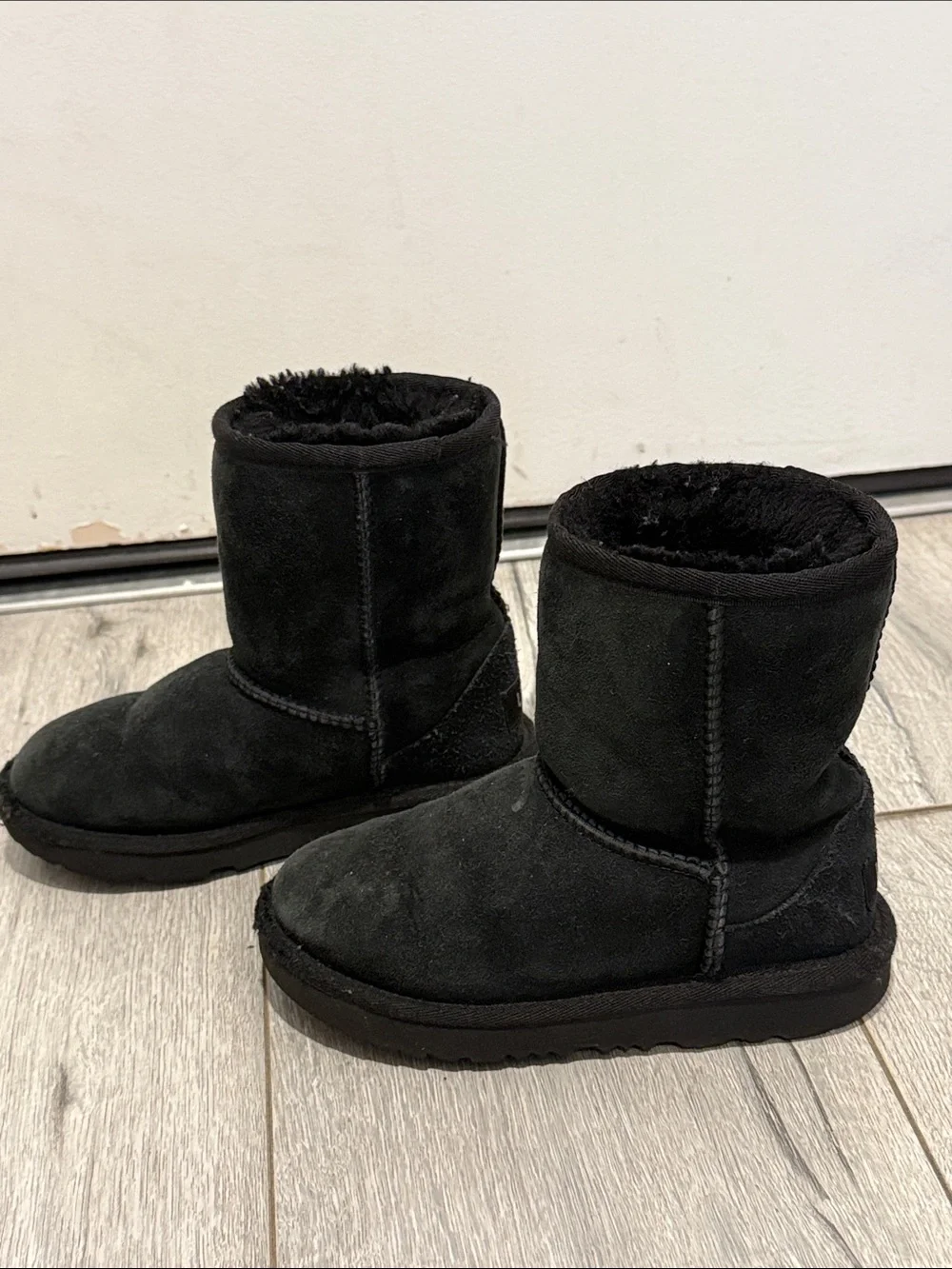 UGG Kids Black Classic Short Suede Shearling Boots